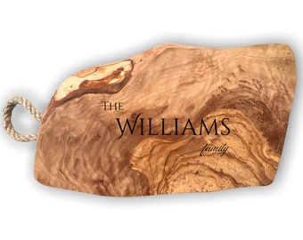 Custom Cheese Board Rustic Olive Wood, Engraved Charcuterie Serving Board