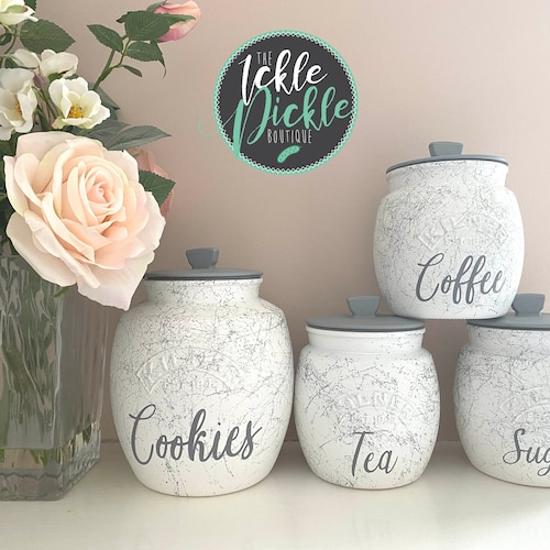 White and Grey ALL MARBLE Tea Coffee Sugar Canisters Kitchen Etsy UK