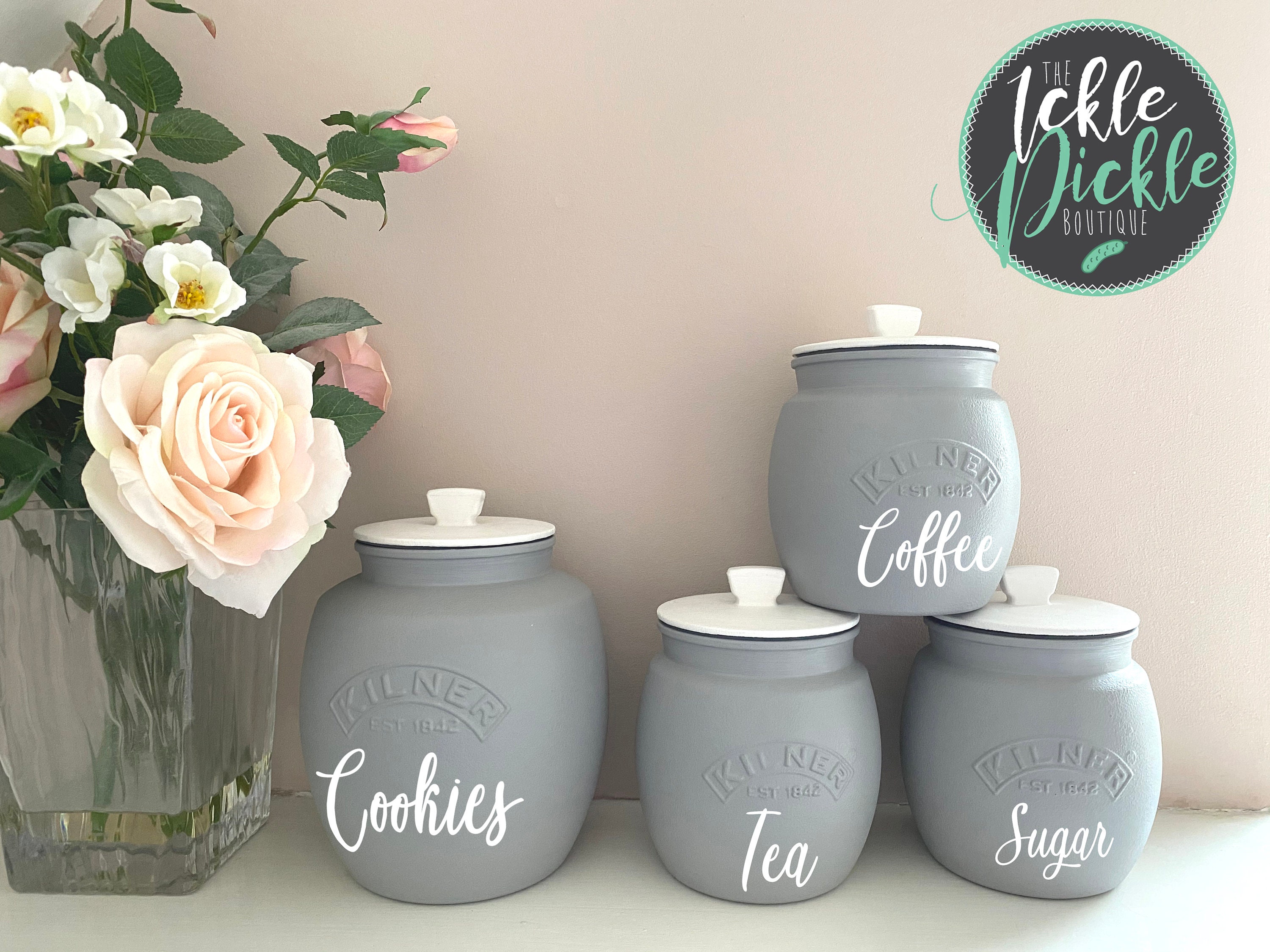 Light Grey and White Tea Coffee Sugar Canisters Kitchen - Etsy
