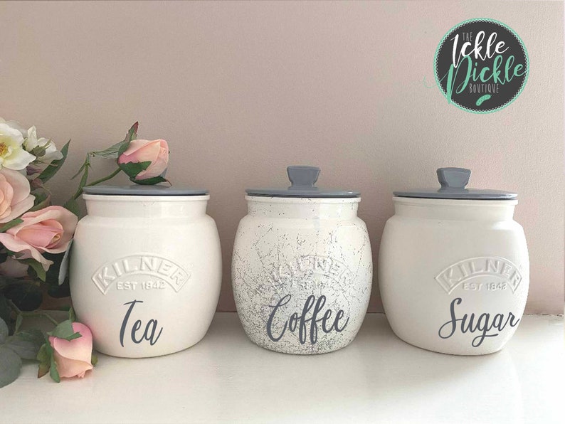 White and Grey MARBLE Tea Coffee Sugar Canisters Kitchen Etsy