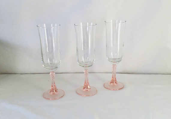 4 Iridescent Champagne Flutes 2 Pink With Yellow Stem and 2 Blue With Pink  Stem