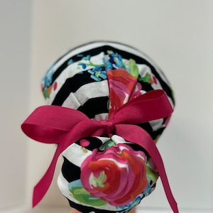 Floral Stripes Ponytail Scrub Cap