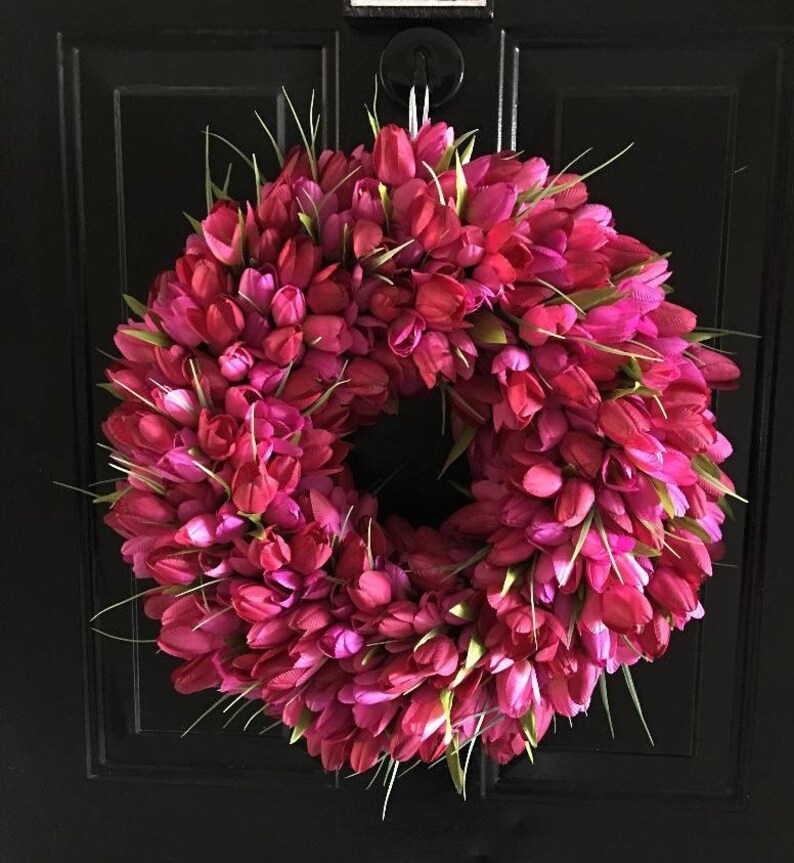 Everyday Floral Wreath Easter Wreath Pink Tulip Summer Wreath Door Decor Purple and Wine Tulip Wreath Mother/'s Day Gift Spring Wreath