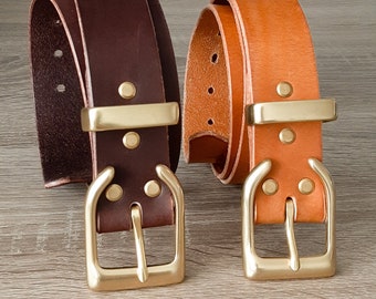 Jackalope - Handgemaakte leren riem van 4,5 cm met massief koperen hardware