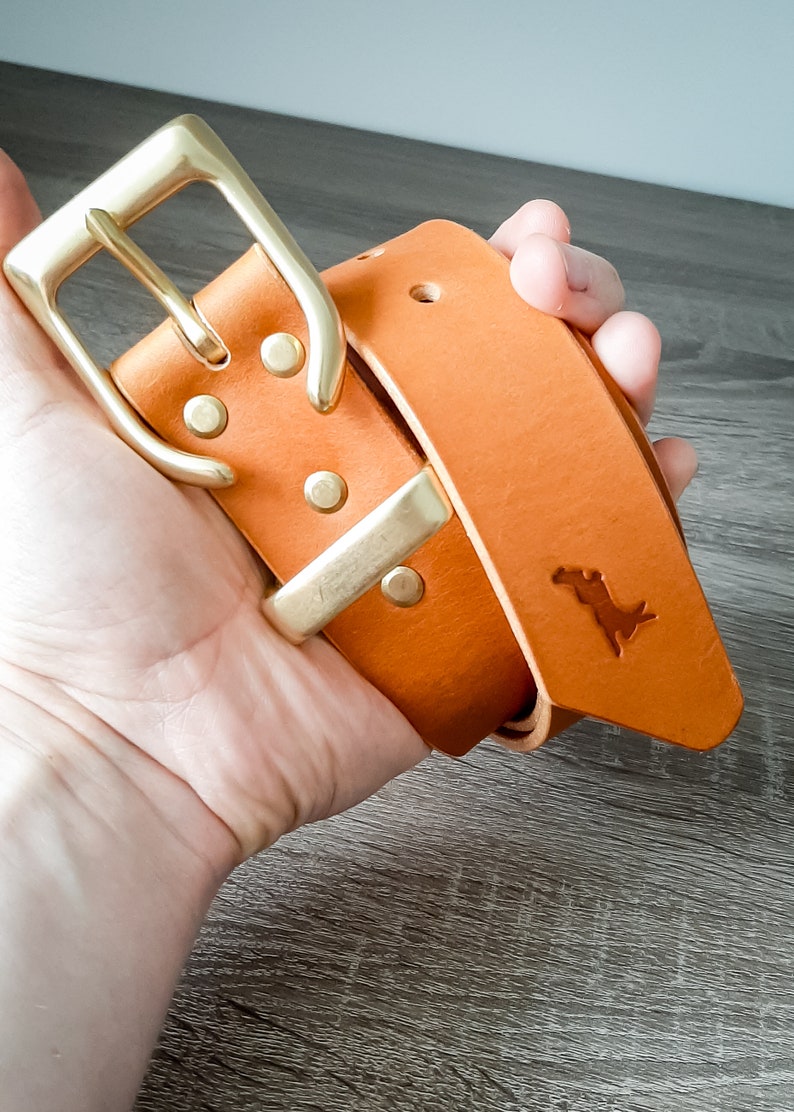 Jackalope Handmade 1,5 leather belt with solid brass hardware image 4