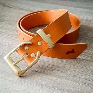 Jackalope Handmade 1,5 leather belt with solid brass hardware Niagara Cognac
