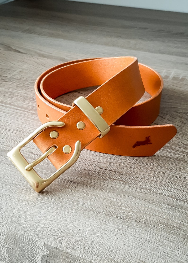 Jackalope Handmade 1,5 leather belt with solid brass hardware Niagara Cognac
