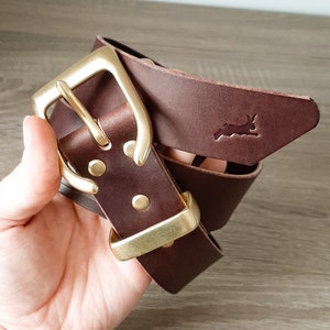 Jackalope Handmade 1,5 leather belt with solid brass hardware Niagara Chocolat
