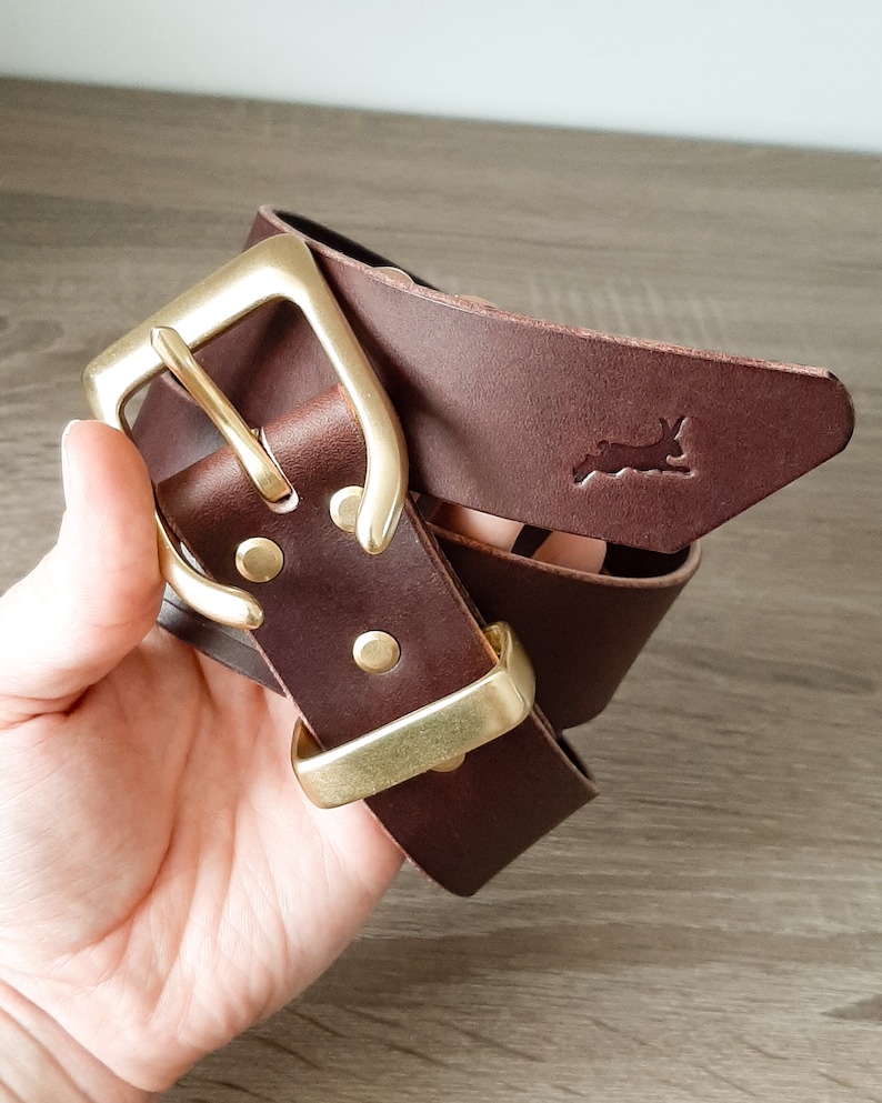 Jackalope Handmade 1,5 leather belt with solid brass hardware Niagara Chocolat