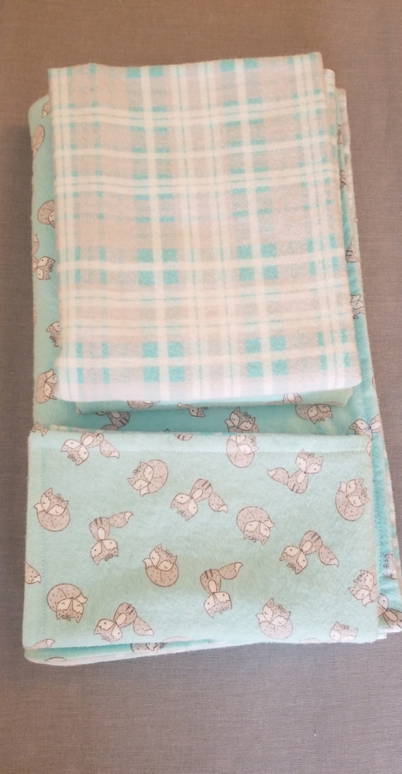 Fox /& Plaid Baby Blanket Set with burp cloth