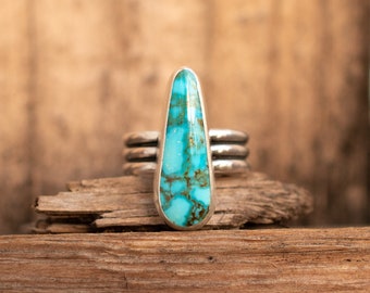 Silver & Turquoise Triple-Band Ring, size 6.25