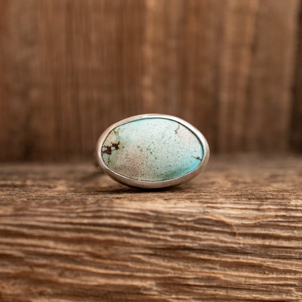 Horizontal Silver & Lavender Turquoise Ring, Size 5.5