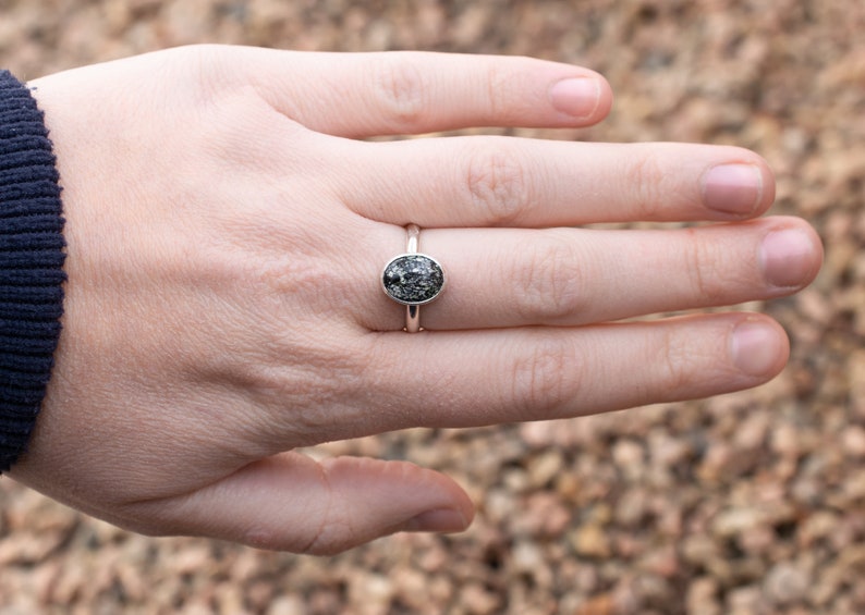 Silver & Black Turquoise Stacker Ring, size 6 image 4