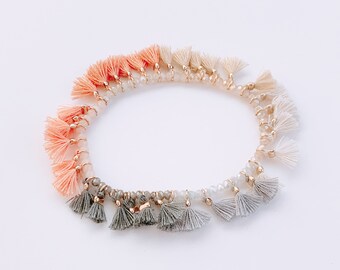 Thread Tassel Beaded Stretch Bracelet: Multi-Color