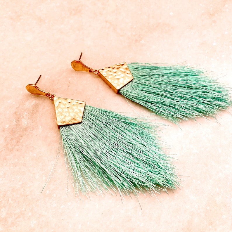 Light Gray tassel earrings Light Mint Tassel Stud earrings Etsy