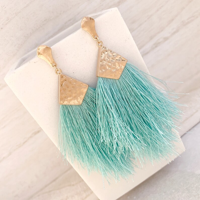 Light Gray tassel earrings Light Mint Tassel Stud earrings Etsy