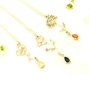 Collar de flores de nacimiento Collar inicial personalizado Regalo de cumpleaños de piedra de nacimiento minimalista delicado para ella, regalos de dama de honor, regalo del día de la madre para mamá