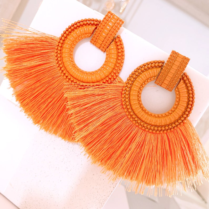 Tassel Earrings Fan Tassel Fringe Drop Earrings Statement Etsy
