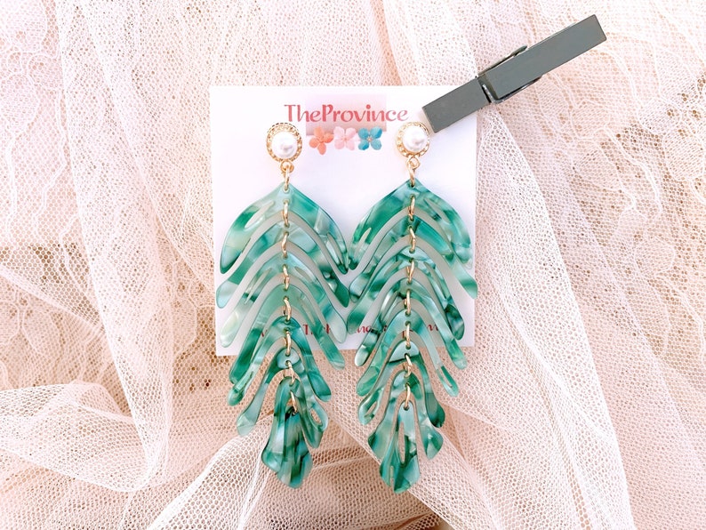 Tropical Leaf Earrings, Monstera Earrings, Palm Tree Statement Earrings, Lightweight, Bridesmaid Jewelry Gift for Her, Best gift for mom image 7