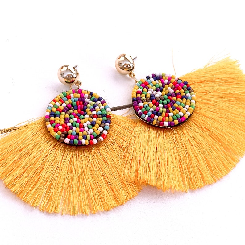 2019 Bohemian Boho Tassel Colorful Wooden Beads Dangle Stud Women Earrings Gift 2019 Bohemian Boho Tassel Colorful Wooden Beads Dangle Stud Women Earrings Gift