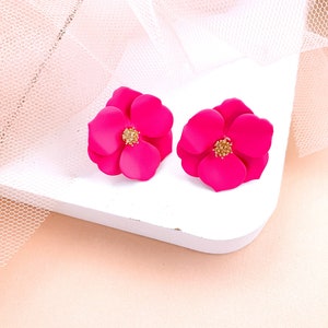 Flower earrings, Floral earrings, Spring Daisy earrings, White flower earrings, Birthday gift, Pastel earrings, Tropical Jewelry Hot Pink