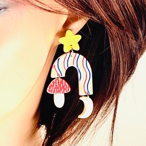 Yellow Star Wood Earrings: Geometric Dangle Earrings