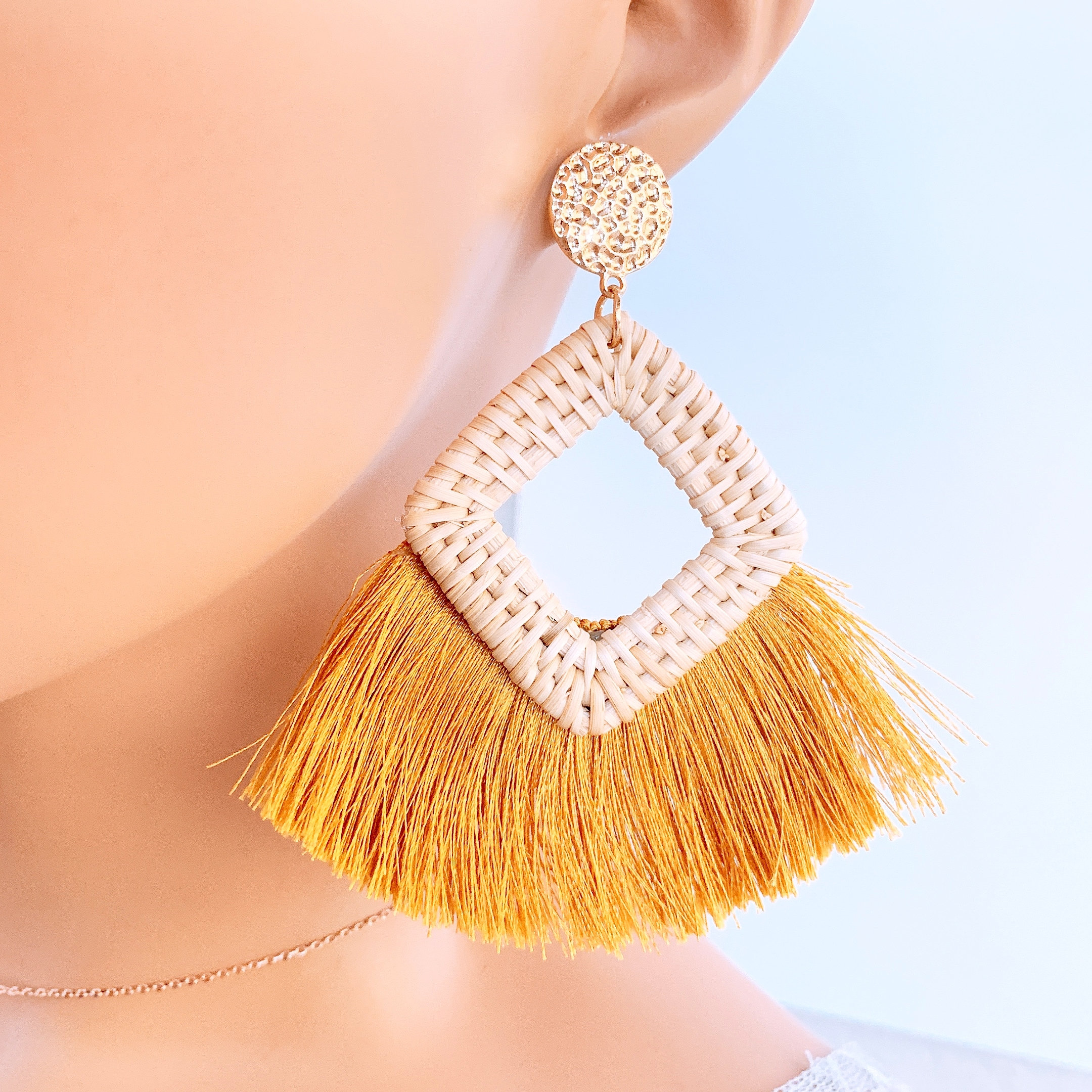Woven Straw Earrings Spring Color Tassel Earrings Mixed Etsy