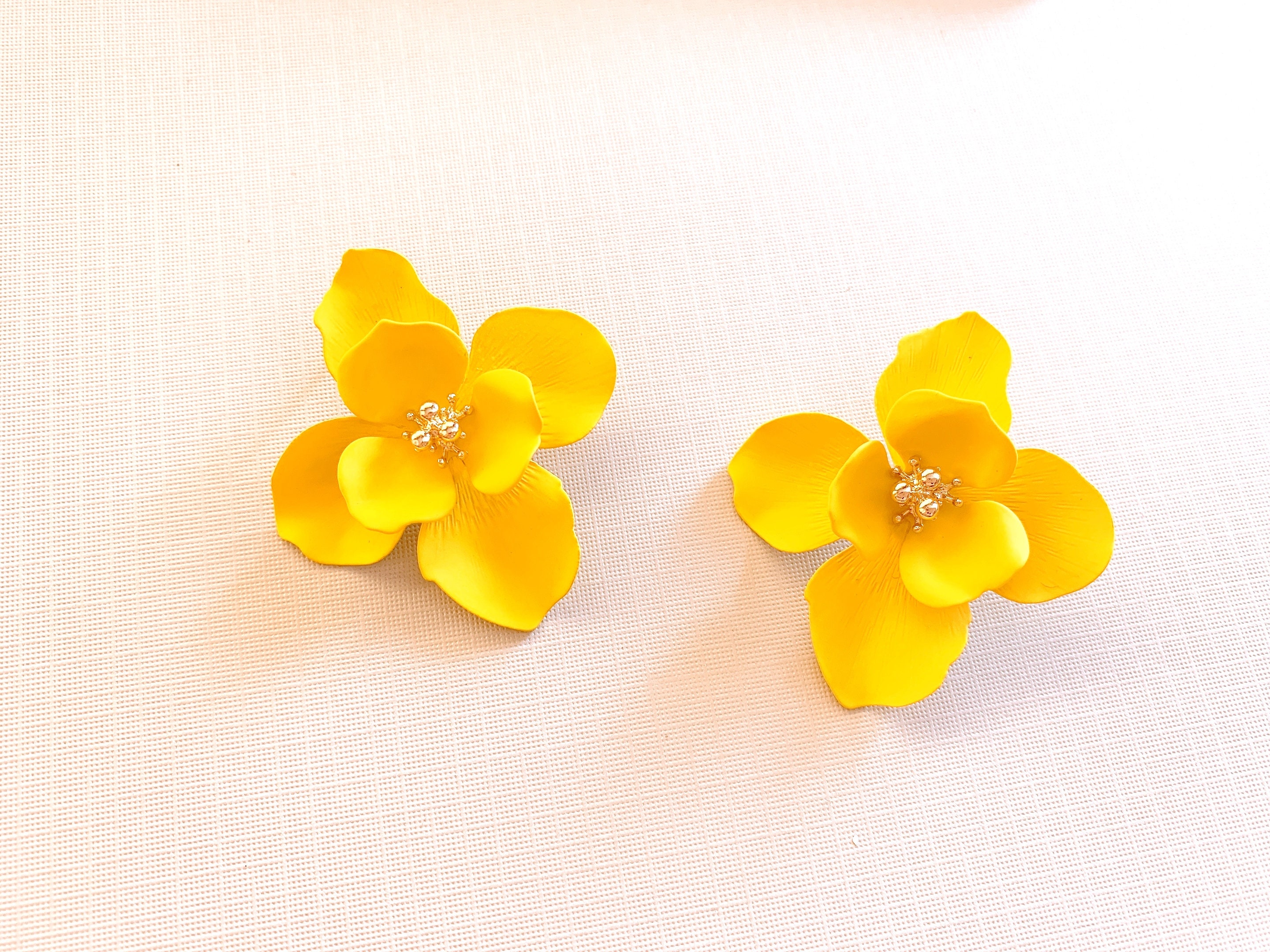 Flower Earrings, Floral Bridal Earrings,spring Yellow Earrings ...