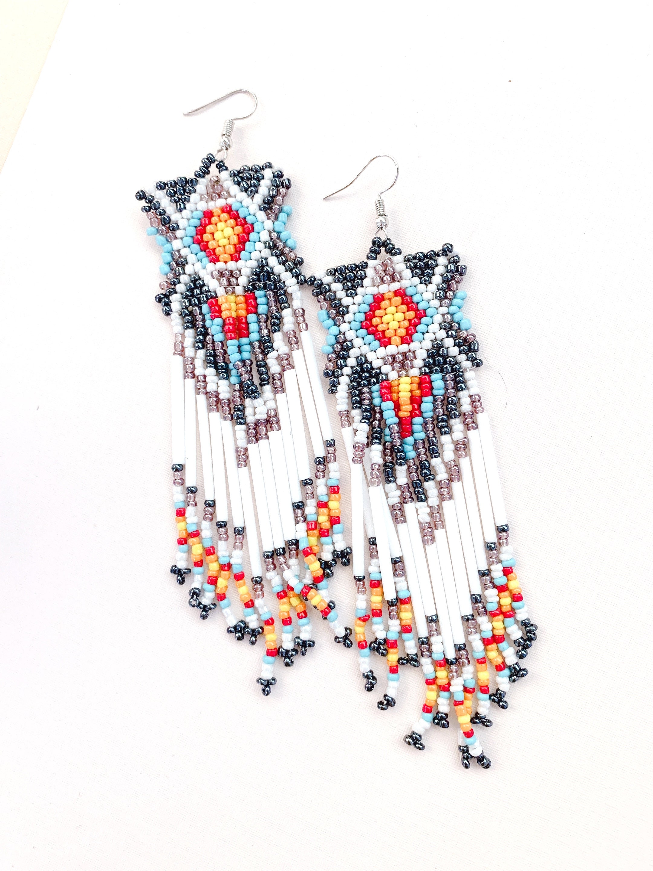 Boucles d'oreilles bohêmes vintage pampilles perles oranges