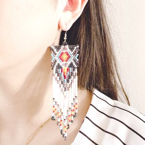 Beaded Long Tassel Earrings, Beaded Jewelry, Bead Tassel Earrings, Seed Bead Earrings, Tassel LONG earrings, Geometric Earrings