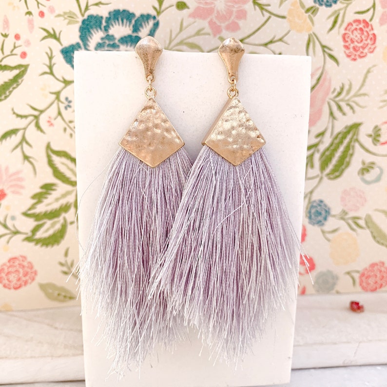 Light Gray tassel earrings Light Mint Tassel Stud earrings Etsy