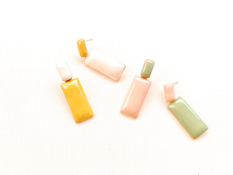Geometric Stud Earrings Colorful Rectangle Earrings White Yellow Pink ...