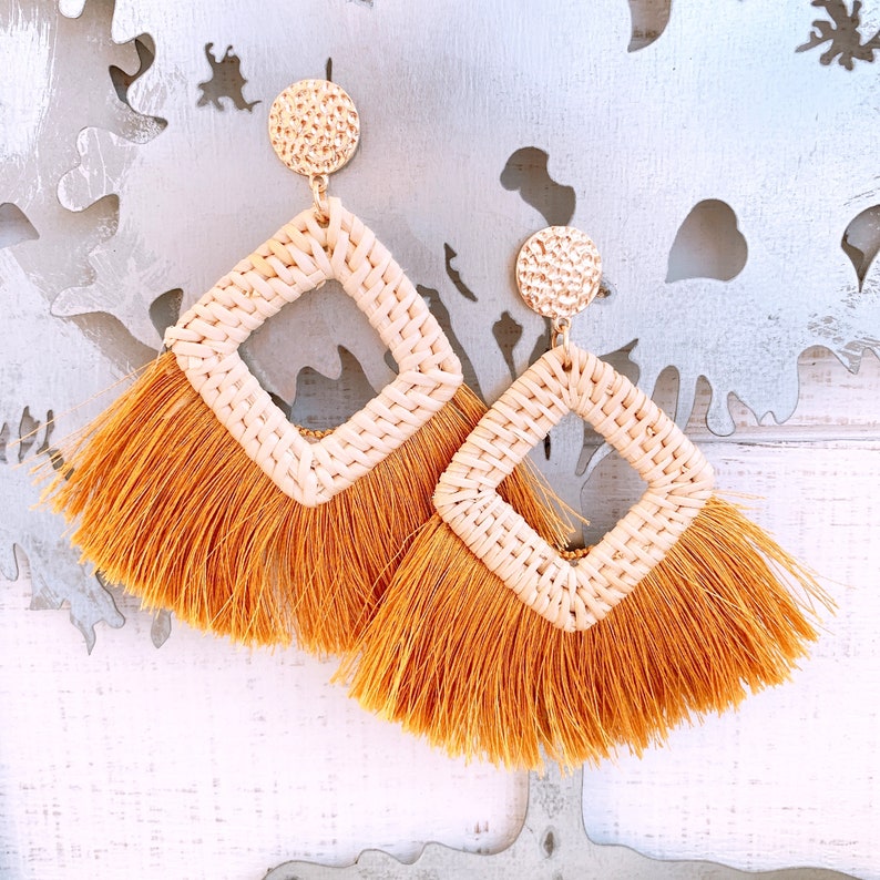 Woven Straw Earrings Spring Color Tassel Earrings Mixed Etsy