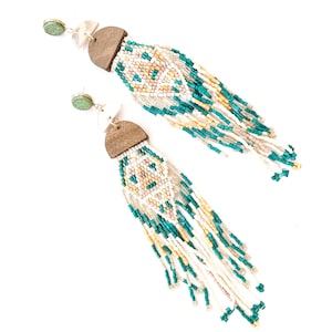 Vintage Beaded Long Tassel Earrings, Beaded Jewelry, Bead Tassel Earrings, Seed Bead Earrings, Tassel LONG earrings, Geometric Earrings