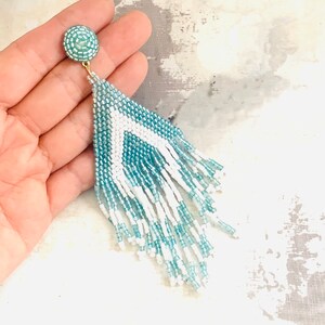 Vintage Beaded Pink Tassel Earrings, Beaded Jewelry, Bead Tassel Earrings, Seed Bead Earrings, Tassel LONG earrings, Geometric Earrings
