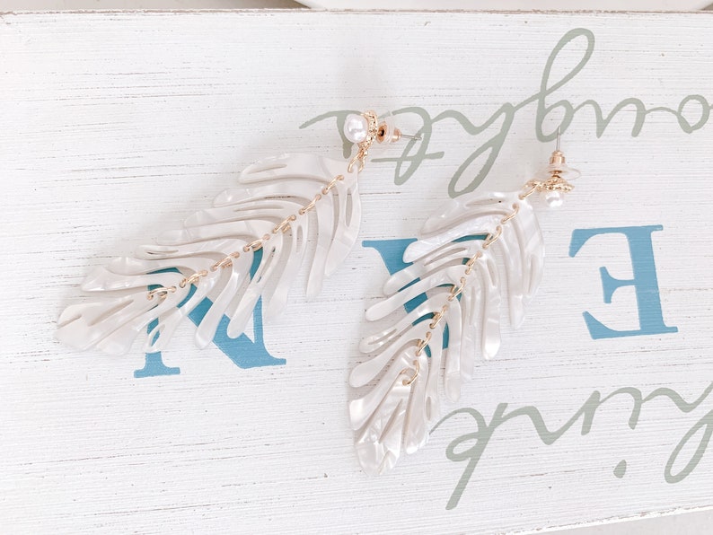 Tropical Leaf Earrings, Monstera Earrings, Palm Tree Statement Earrings, Lightweight, Bridesmaid Jewelry Gift for Her, Best gift for mom image 8