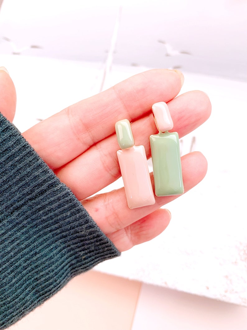 Geometric Stud Earrings Colorful Rectangle Earrings White Yellow Pink ...