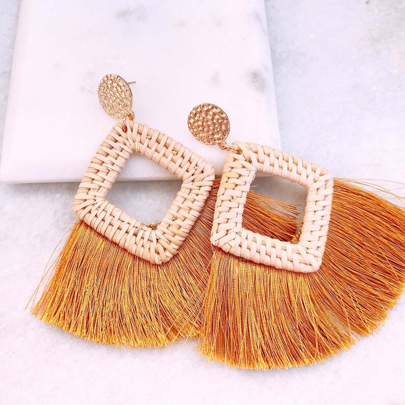 Woven Straw Earrings Spring Color Tassel Earrings Mixed Etsy