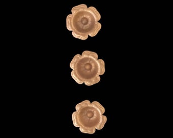 Brass Stampings, Coppertone Brass, Vintage, Dimensional Cup Shaped, Patina, Flower, Nature, Jewelery Making, Mixed Media Supply (Lot of 3)
