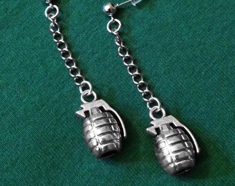 Dangle Chain Hand Grenade Earrings