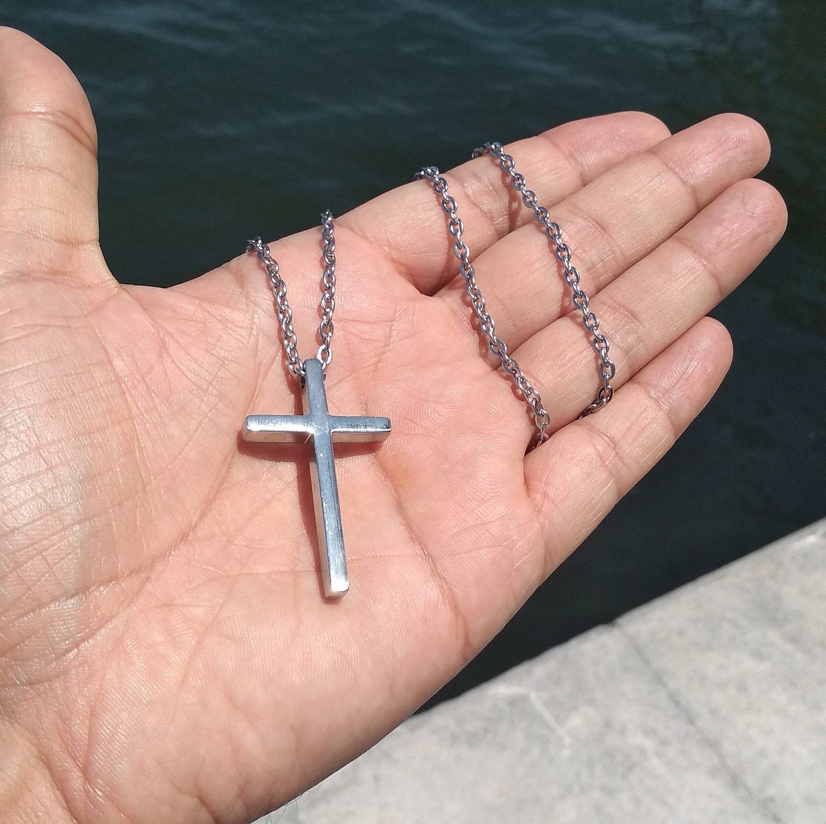 Classic Cross Pendant Stainless Steel Necklace Chains