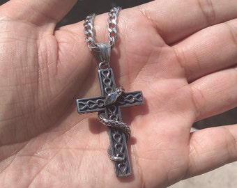 Serpent on Cross Pendant Necklace