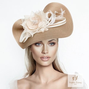 Gold Kentucky Derby Fascinator: Ivory Flower Ascot Hat