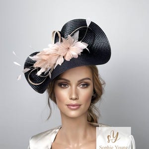 Black Kentucky Derby Hat: Beige Feather Ascot Wedding Fascinator