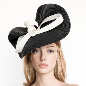 Blak and white derby fascinator, black ascot hat, Beige kentucky derby hat, Ivory wedding hat, ascot fascinator hat, womens races hats, bow