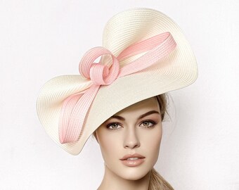 Blush & Cream Derby Fascinator: Kentucky Ascot Hat with Bow