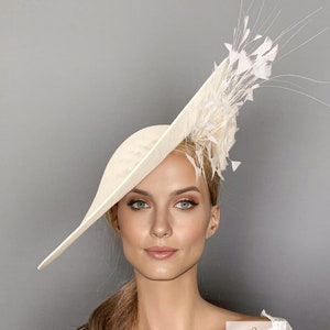 Ivory Kentucky Derby Hat: Feathered Ascot Racing Hat