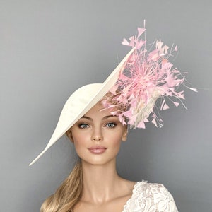 Kentucky derby hat, off white derby hat, pink royal ascot hat for woman, straw fascinator, wedding hat, cream ascot hat, mother of bride