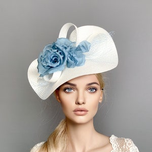 Light Blue veiled fascinator hat for woman, pale blue Kentucky derby hat, Sky blue Tea Party hat, luncheon hat, mother of the groom, flower