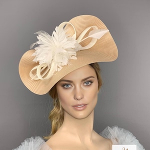 Beige Kentucky Derby Hat: Feather Fascinator, Royal Ascot Races